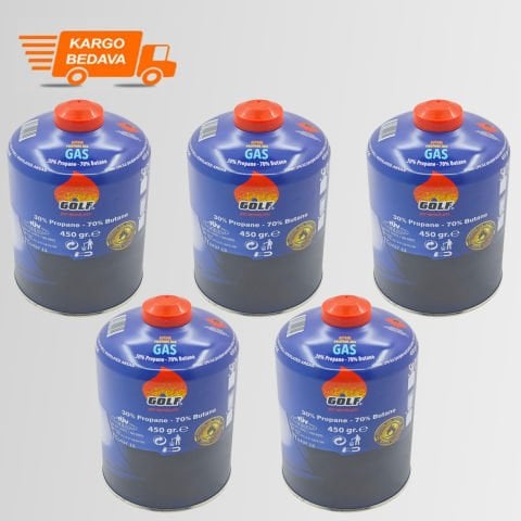 5'li Set - GOLF Butan Propan Kamp Gazı Valfli Kartuş 450 GR