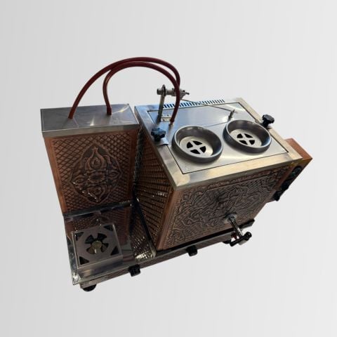 Bakır Full 2 Demlikli Kahveci Çay Ocağı Takımı Otomatik Arıtmalı - Şamandıralı Elektrikli + Tüplü - Kahve Gözlü