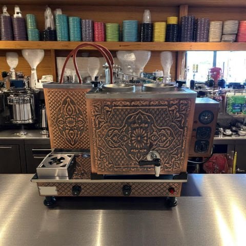 Bakır Full 2 Demlikli Kahveci Çay Ocağı Takımı Otomatik Arıtmalı - Şamandıralı Elektrikli + Tüplü - Kahve Gözlü