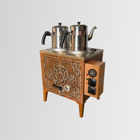 Bakır Full 2 Demlikli Kahveci Çay Ocağı Takımı Otomatik Şamandıralı Termostatlı Elektrikli