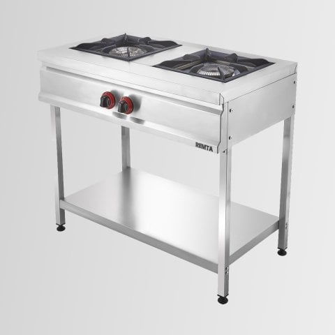Remta CEJ23(L) Gazlı Sönme Emniyetli Taban Raflı İkili Lokanta Ocağı Yüksek Ayak (CE)