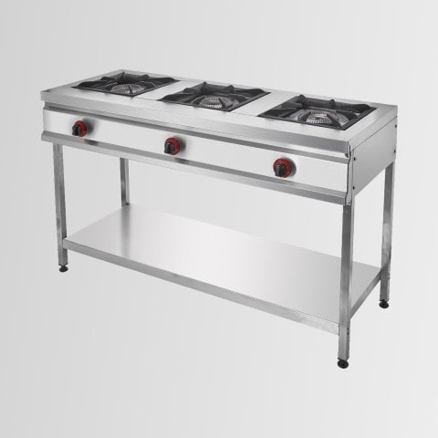 Remta CEJ25(L) Gazlı Sönme Emniyetli Taban Raflı Üçlü Lokanta Ocağı Yüksek Ayak (CE)