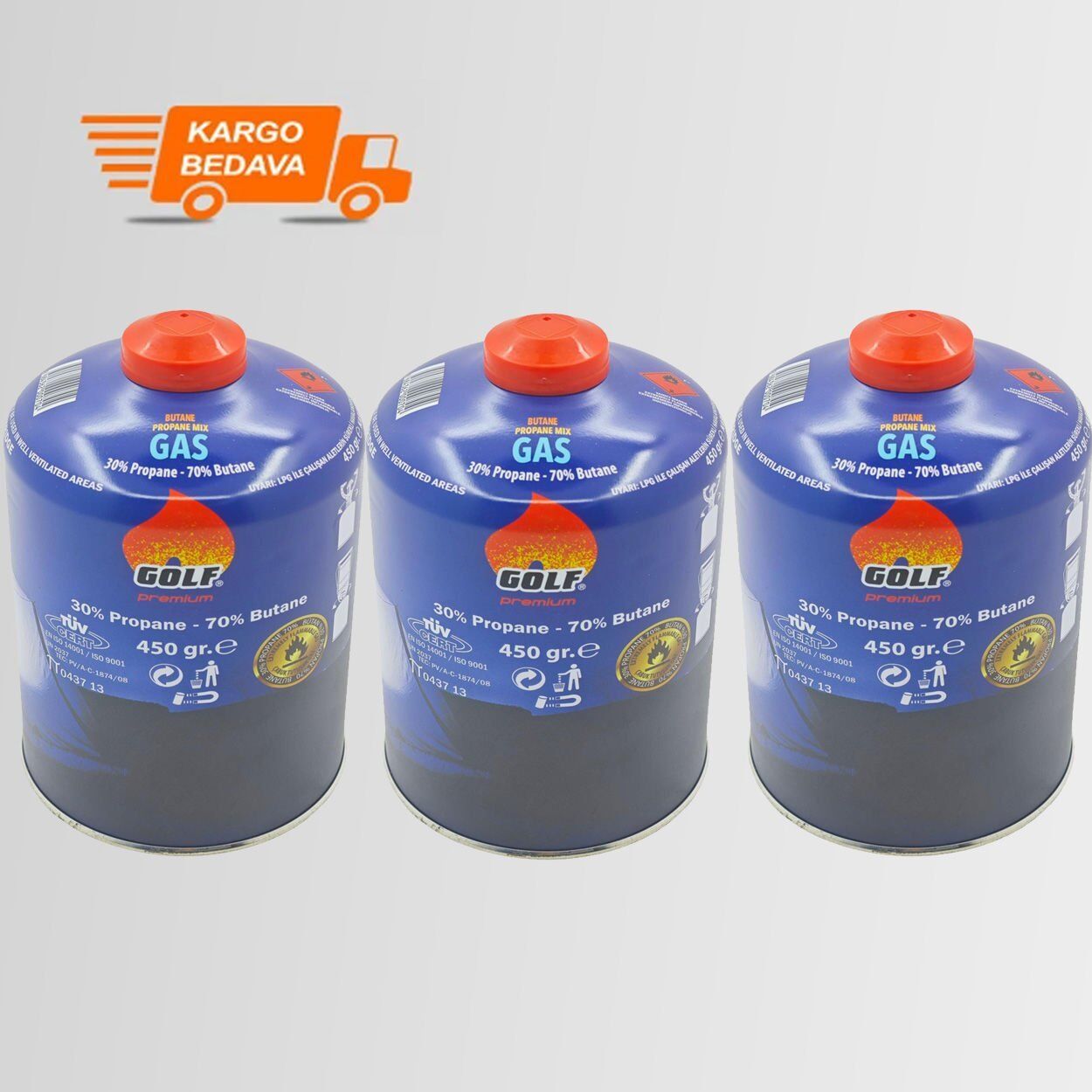 3'lü Set - GOLF Butan Propan Kamp Gazı Valfli Kartuş 450 GR