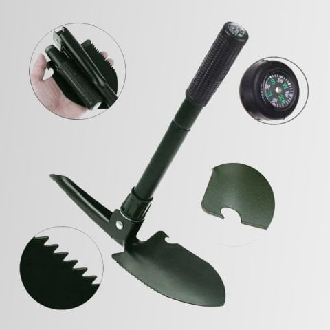Orcamp OUT-4100 Katlanabilir Metal Kazma Kürek Seti - Pusula - Testere - Şişe Açacağı ( Açık hali 41,5 cm)