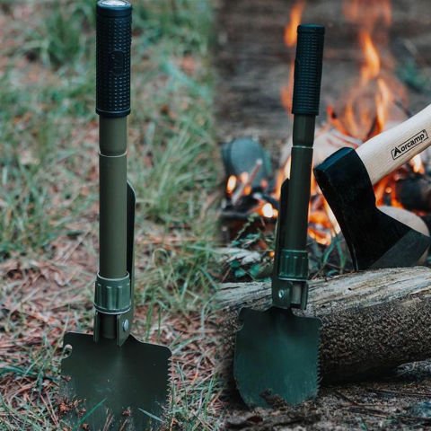 Orcamp OUT-4100 Katlanabilir Metal Kazma Kürek Seti - Pusula - Testere - Şişe Açacağı ( Açık hali 41,5 cm)
