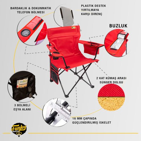 FUNKY CHAIRS Cool Ice Lüks Katlanabilir Kamp Sandalyesi KIRMIZI