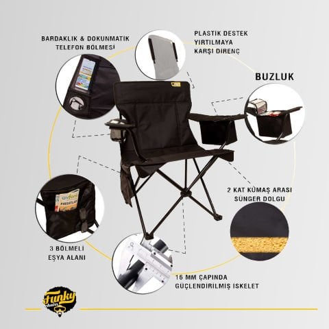 FUNKY CHAIRS Cool Ice Lüks Katlanabilir Kamp Sandalyesi SİYAH