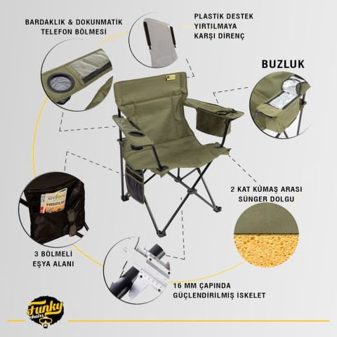 FUNKY CHAIRS Cool Ice Lüks Katlanabilir Kamp Sandalyesi HAKİ