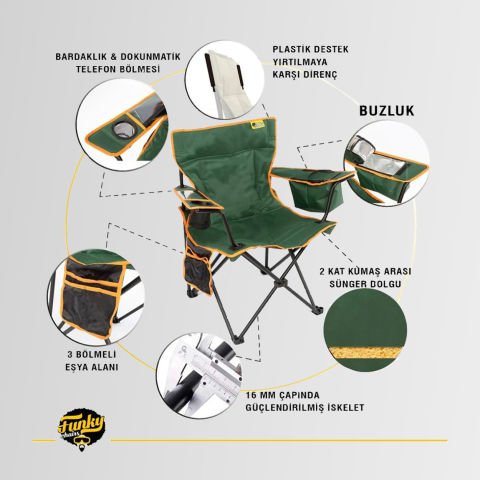 FUNKY CHAIRS Cool Ice Lüks Katlanabilir Kamp Sandalyesi FISTIK YEŞİLİ