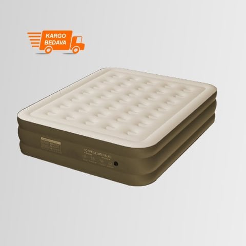 Nurgaz Campout Yüksek Çift Kişilik Şişme Yatak Krem NG C098