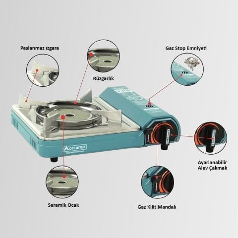 CK-508 Orcamp Seramik Tekli Portatif Kamp Ocak Gaz Stop Emniyetli Mavi