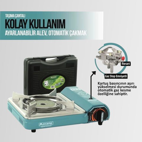 CK-508 Orcamp Seramik Tekli Portatif Kamp Ocak Gaz Stop Emniyetli Mavi