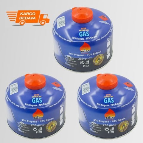 3'lü Set - GOLF Butan Propan Kamp Gazı Valfli Kartuş 230 GR