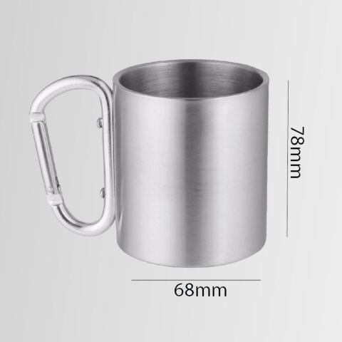 Nurgaz NG-193 Paslanmaz Çelik Çift Katmanlı Kamp Bardak Kupa Karabinalı Gümüş Renkli