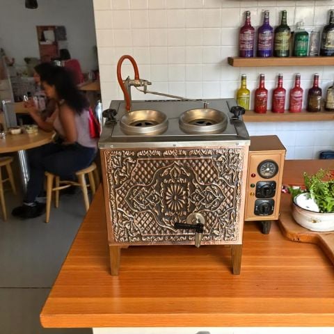 Bakır Full 2 Demlikli Kahveci Çay Ocağı Takımı Otomatik Şamandıralı Termostatlı Elektrikli