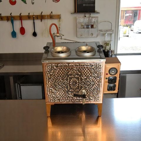 Bakır Full 2 Demlikli Kahveci Çay Ocağı Takımı Otomatik Şamandıralı Termostatlı Elektrikli