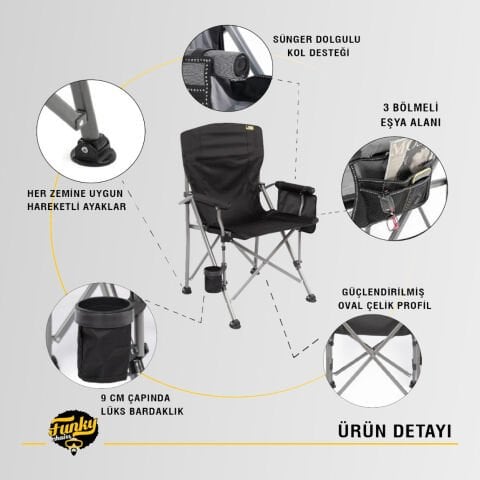FUNKY CHAIRS River Side Katlanabilir Kamp Sandalyesi SİYAH