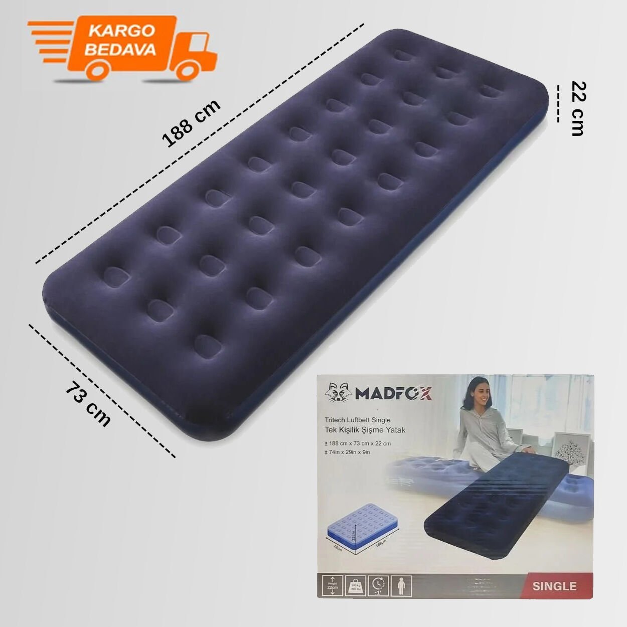 Madfox Tritech Luftbett Single Tek Kişilik Şişme Yatak