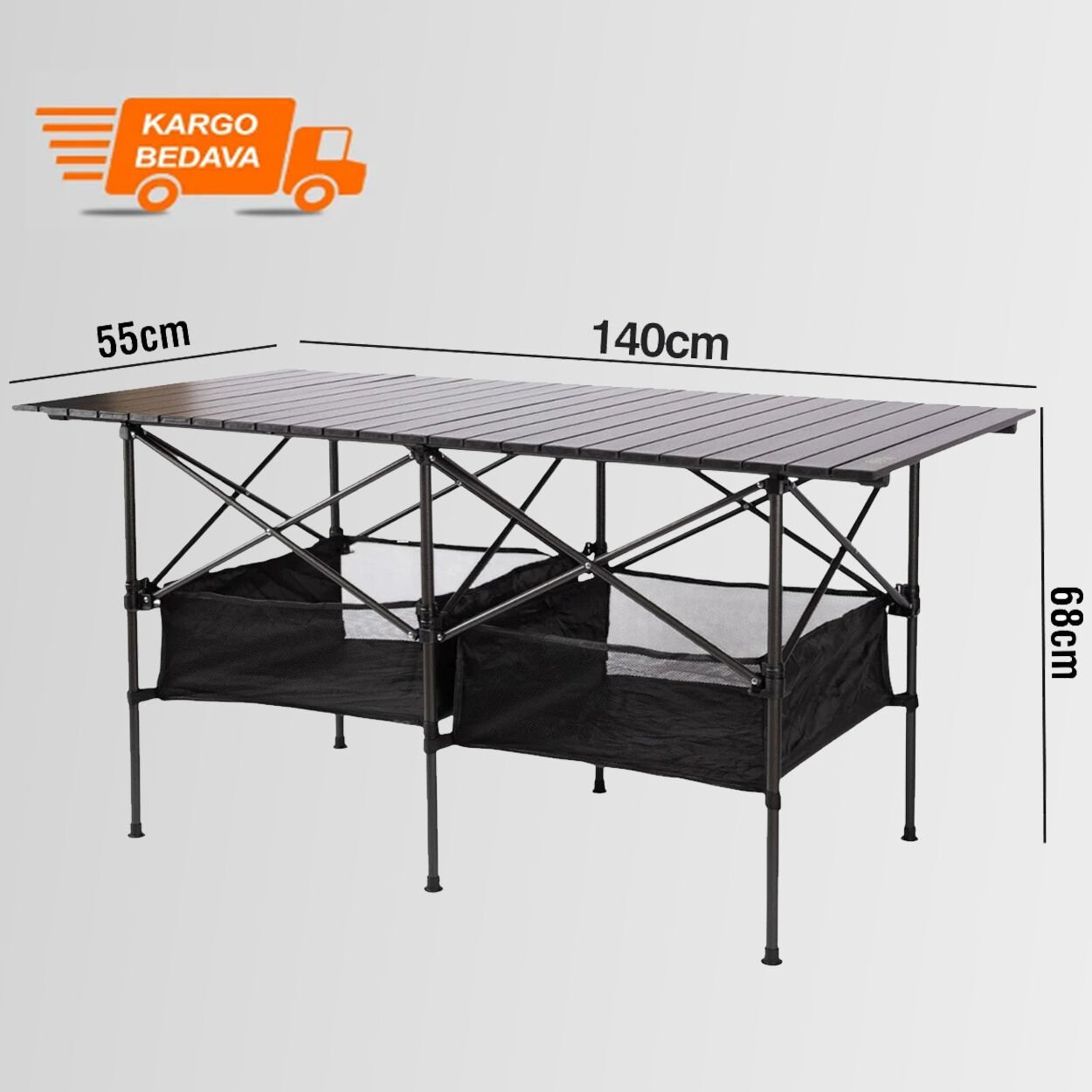 FUNKY CHAIRS Family XXL Katlanabilir Alüminyum Kamp Masası (140x55x68cm) – Siyah