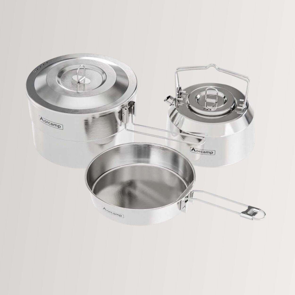Orcamp OUT-1160 IronChef Çelik Kamp Mutfak Seti ( Tencere - Tava -Çaydanlık )
