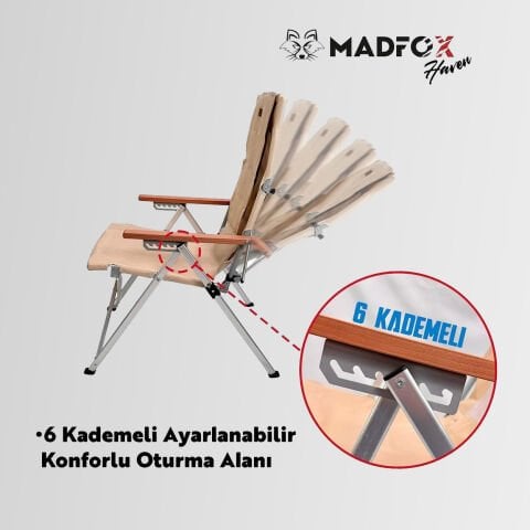 Madfox Haven 6 Kademeli Katlanır Kamp Sandalyesi Bej