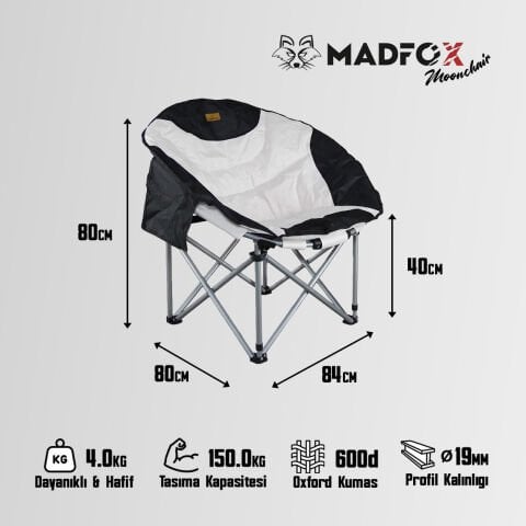 Madfox Moonchair Deluxe Katlanır Kamp Sandalyesi Siyah/Gri