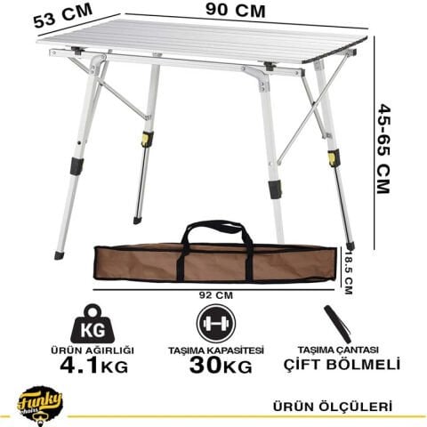 FUNKY CHAIRS Elite Alüminyum Teleskopik Ayaklı Kamp Piknik Masası Gri