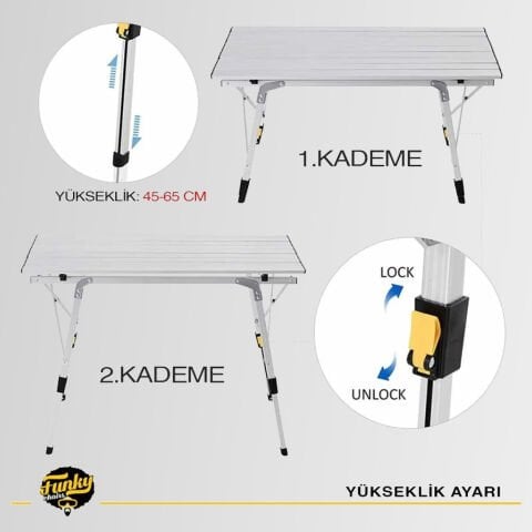 FUNKY CHAIRS Elite Alüminyum Teleskopik Ayaklı Kamp Piknik Masası Gri