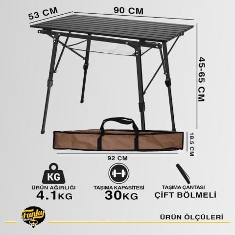 FUNKY CHAIRS Elite Alüminyum Teleskopik Ayaklı Kamp Piknik Masası – Siyah