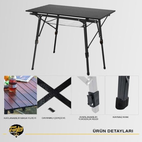 FUNKY CHAIRS Elite Alüminyum Teleskopik Ayaklı Kamp Piknik Masası – Siyah