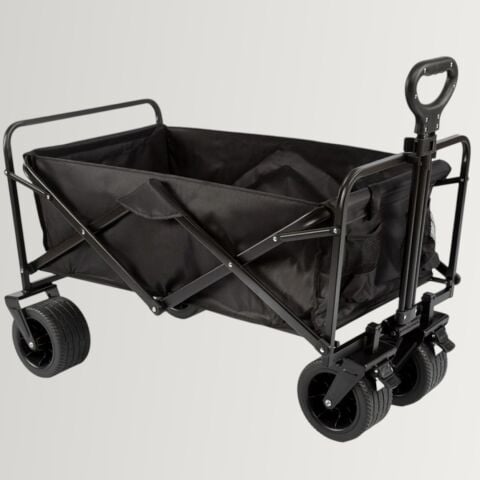 FUNKY CHAIRS 100 Litre Fren Sistemli, Rulmanlı, Kalın Teker, XL Boy Katlanır Vagon Plaj Taşıma ve Kamp Arabası - Siyah Jant