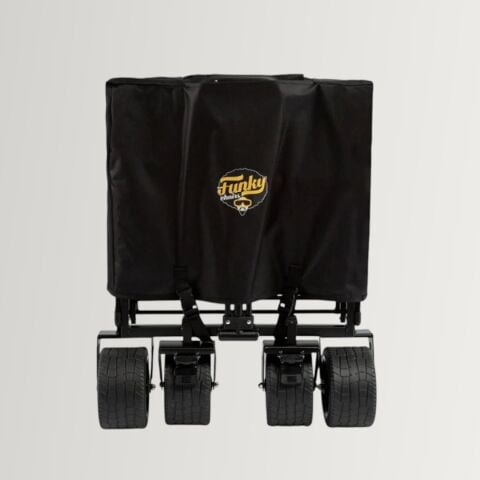 FUNKY CHAIRS 100 Litre Fren Sistemli, Rulmanlı, Kalın Teker, XL Boy Katlanır Vagon Plaj Taşıma ve Kamp Arabası - Siyah Jant