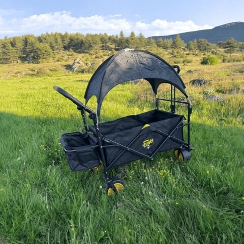 FUNKY CHAIRS Gölgelikli 110 Litre Fren Sistemli, Rulmanlı, Kalın Teker, XL Boy Katlanır Vagon Plaj Taşıma ve Kamp Arabası - Siyah