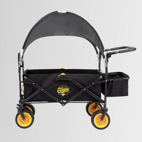 FUNKY CHAIRS Gölgelikli 110 Litre Fren Sistemli, Rulmanlı, Kalın Teker, XL Boy Katlanır Vagon Plaj Taşıma ve Kamp Arabası - Siyah