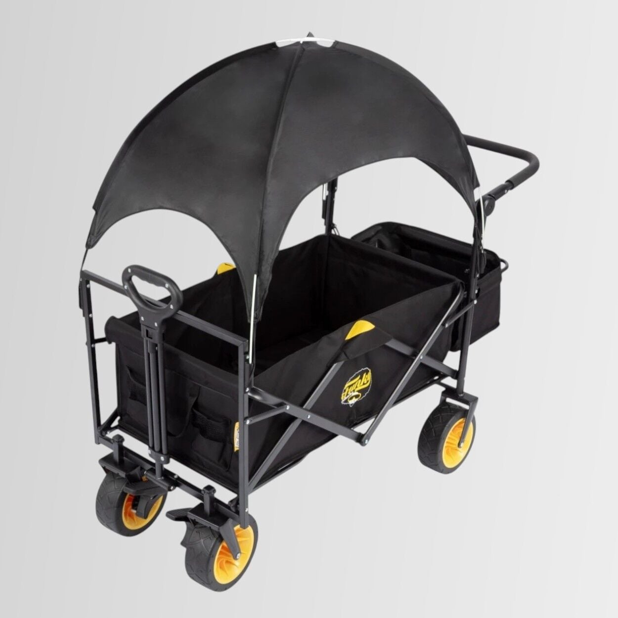 FUNKY CHAIRS Gölgelikli 110 Litre Fren Sistemli, Rulmanlı, Kalın Teker, XL Boy Katlanır Vagon Plaj Taşıma ve Kamp Arabası - Siyah