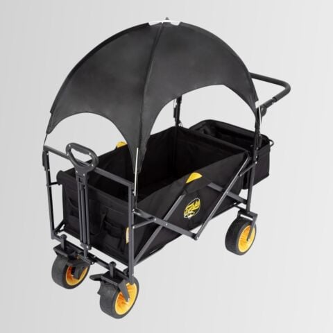 FUNKY CHAIRS Gölgelikli 110 Litre Fren Sistemli, Rulmanlı, Kalın Teker, XL Boy Katlanır Vagon Plaj Taşıma ve Kamp Arabası - Siyah