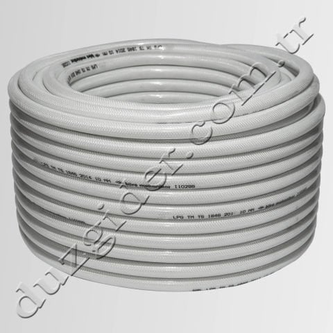 BM Tüpgaz (LPG) Tüp Hortumu ( Örgülü - 10 mm - Beyaz ) (KUVARS) ( 50 MT )