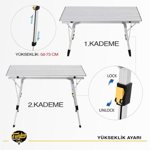 FUNKY CHAIRS Elite XL Alüminyum Teleskopik Ayaklı Kamp Piknik Masası - Gri
