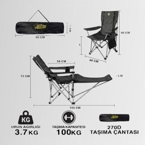 FUNKY CHAIRS Lazy 4 Yatabilen Kamp Sandalyesi Antrasit