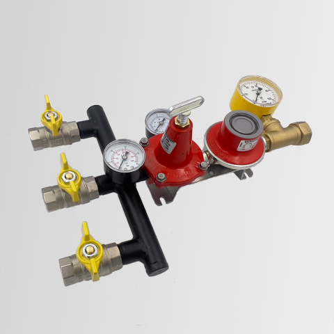 İki Kademeli - Üç Tüplü Pratik Propan Kombi Kollektör Seti Tüp Basınç Göstergeli Sıvı Conta Hediyeli