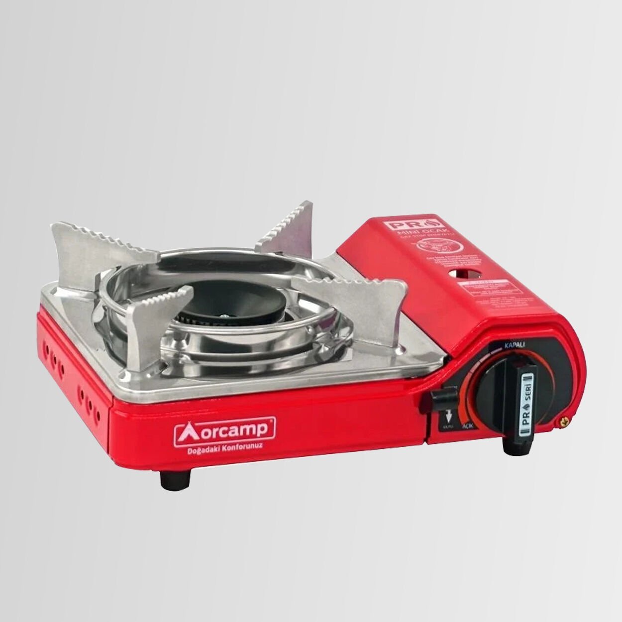 CK-506 Orcamp Mini Tekli Kamp Ocak Çantalı Gaz Stop Emniyetli Kırmızı
