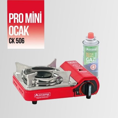CK-506 Orcamp Mini Tekli Kamp Ocak Çantalı Gaz Stop Emniyetli Kırmızı