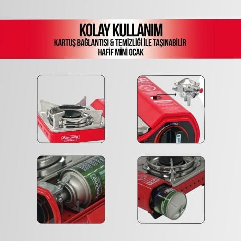 CK-506 Orcamp Mini Tekli Kamp Ocak Çantalı Gaz Stop Emniyetli Kırmızı