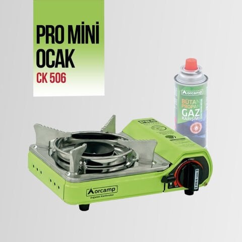 CK-506 Orcamp Mini Tekli Kamp Ocak Çantalı Gaz Stop Emniyetli Yeşil