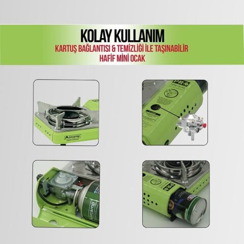 CK-506 Orcamp Mini Tekli Kamp Ocak Çantalı Gaz Stop Emniyetli Yeşil
