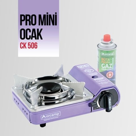 CK-506 Orcamp Mini Tekli Kamp Ocak Çantalı Gaz Stop Emniyetli Mor
