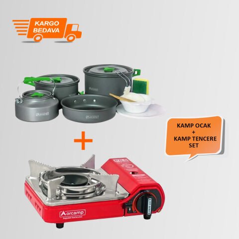 Orcamp CK-506 Kamp Ocak + OUT-1050 Kamp Tencere Seti Kırmızı