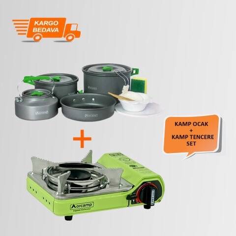 Orcamp CK-506 Kamp Ocak + OUT-1050 Kamp Tencere Seti Yeşil