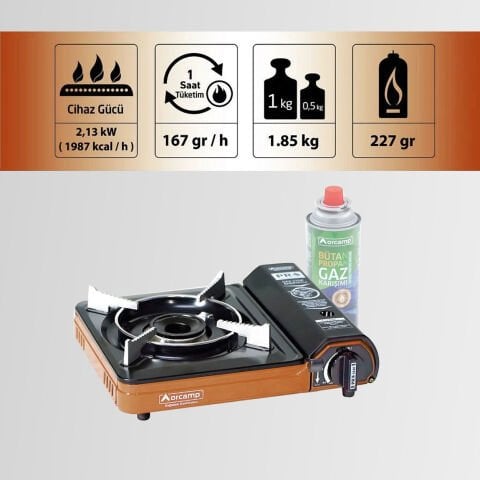 CK-505 Orcamp Tekli Portatif Kamp Ocak Gaz Stop Emniyetli TURUNCU