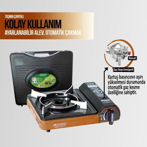 CK-505 Orcamp Tekli Portatif Kamp Ocak Gaz Stop Emniyetli TURUNCU